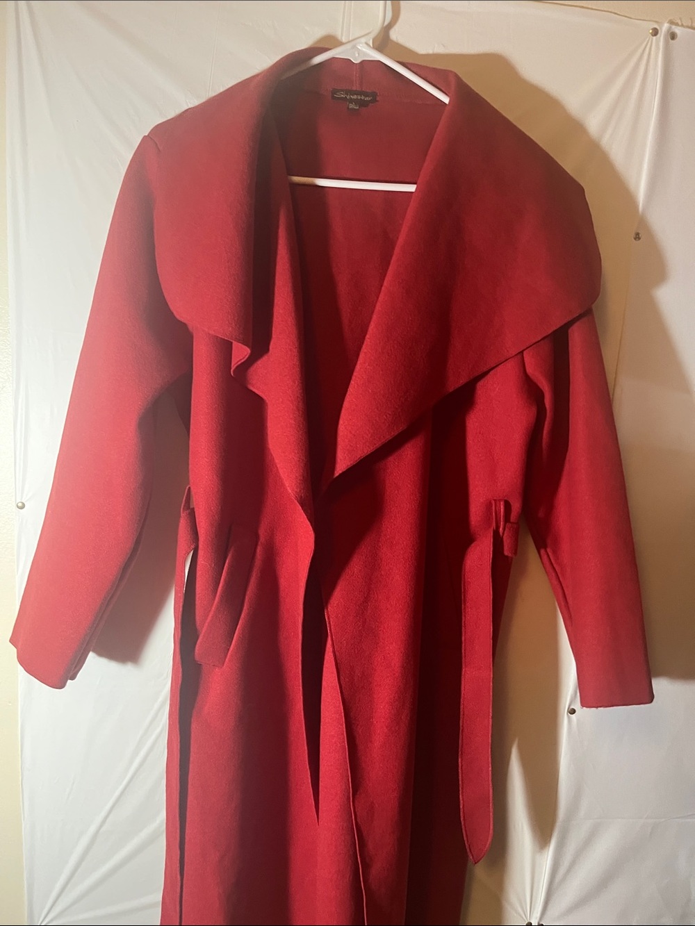 Shinestar Red Wrap Trench Coat with Shawl Collar